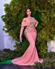 2023 Plus Size Evening Dresses Arabic Aso Ebi Pink Mermaid Luxurious Prom Gowns Beaded Sequins Evening Formal Party Second Recepti197u