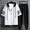 Heren tracksuits heren sets capuchon rits zipper korte mouw tops elastische taille broek mannen kleding tweedelige set Korean streetwear tracksuit heren 221006