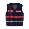 Pullover 28T Plaid Sweater Tank For Boy Girl Toddler Kid Baby Spring Autumn Sweater V Neck Knit Top Fall Fashion Vest Knitwear Clothes 221006