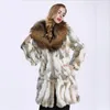 Peles feminino grande colar de cachorro de pêlo feminino Mulheres contraste colorido Jackets naturais 2022 Autumn Winter