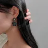 Orecchini pendenti con fiore di zirconi cubici Eleganti orecchini con piercing ad ago in argento 925 rosa blu scuro Accessori di moda per ragazza