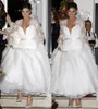 Christine Bleakley Long Sleeve Mermaid Wedding Dress Organza Skirt And Lace Appliques Beaded Romantic Church Brides Gown Sheer V-Neck Designer Robe De Marriage