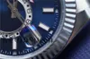 Mens Automatic Mechanical 42mm Blue Watch Black Stainless Steel Sky-Dweller Full Function Small Dial Date Calender Working Wristwa303y