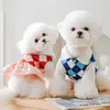 Dog Apparel Cat Dress Couple Plaid Spring And Summer Bow College Style Pet Animal Short Skirt Thin Clothing Clothes American Casual Best quality