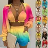 Women's Tracksuits Sexy Women Summer Tie Dye Gradient Print 3 Piece Sets Boho Beach Casual Ladies Cover Up Bra Shorts Set Femme Outfits