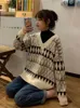 Women's Sweaters Sweaters Women Vintage Argyle Korean All-match Chic V-Neck Ladies Pullovers Student Lazy Style Winter Womens Sweater 221006