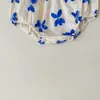 롬머 신생아 아기 패션 의류 얇은 블루 활 인쇄 점프 슈트 코튼 짧은 슬리브 외부 웨터 바디 수트 유아용 의상 j220922