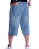 QNPQYX New Mens streetwear pants Loose Baggy Denim Short Men Jeans Fashion Streetwear Hip Hop Long 3/4 Capri Cargo Shorts Pocket Male Blue