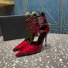 Sandalias puntiagudas para mujer, zapatos de tacón alto con hebilla de Metal y correa de cuero a la moda, zapatos de boda de fiesta de lujo de 10cm, talla 35-42