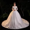 Wedding Dress 2022 Gryffon Half Sleeve Boat Neck Princess Luxury Lace For Pregnant Bride Super Fairy Temperament Plus Size