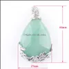 Pendant Necklaces Tear Water Drop Love Natural Green Aventurine Gem Stone Pendant Necklace Reiki Bead Women Jewelry N3467 De Lulubaby Dhjtt