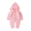 Footies Children Baby Boy Girl Kids Knitting Long Sleeve Rompers Autumn Winter Baby Boys Girls Pure Color Hooded Rompers Clothes 2201006