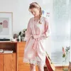 Mulheres sleepwear mulheres seda sexy renda quimono cetim roupão joelho comprimento dama de honra banho robe plus size vestido de noiva para casamento sleepwear t221006