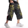 QNPQYX NIEUWE MEN's Streetwear Pants borduurwerk heup heup denim shorts zomer plus groot formaat kalf lengte staight los skateboard baggy short jeans hiphop 30-46