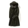 Womens Fur Faux Real Long Coat Female Natural Sheep Shearing Overcoat With Genuine Collar Hooded Wool Winter Warm Jacket Women 220930