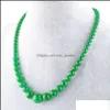 Collane con perline Pietra preziosa di giada verde 6-14 mm Perline rotonde graduate Collana da donna 17,5 pollici Gioielli in filo F3000 Drop De Bdejewelry Dhclm