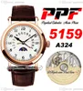 PPF Perpetual Calendar 5960R A324 Automatic Mens Watch Moon Phase 38mm Rose Gold Case Silver Flower Totem Dial Blue Roman Brown Leather Super Edition Puretime H8