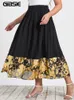 Plus size jurken Gibsie Plus size lente zomer hoge taille print zwarte rokken dames elegante vintage geplooide swing aline lange rok mode 221006