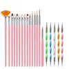 20pcs Nail Art Brushes Kit Gel Polish Styling Acrylic Brush Set NailArt Salon Painting Dotting Pen Tools Pink White Black