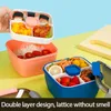 Ensembles de vaisselle Boîtes à lunch portables Compartiment en plastique Boîte à bento scellée de grande capacité Fruits carrés à double couche pour étudiant de bureau