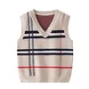 Pullover 28T Plaid Sweater Tank For Boy Girl Toddler Kid Baby Spring Autumn Sweater V Neck Knit Top Fall Fashion Vest Knitwear Clothes 221006