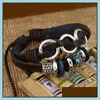 Braccialetti con ciondoli Braccialetti con ciondoli moda Infinity Mtilayer fatti a mano blu strass lega cerchio in pelle per gioielli da uomo Wh Mjfashion Dhpc7