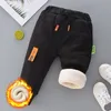 Trousers Autumn Winter Boys Fleece Sports Pant 06Y Child Straight Thick Warm 3 Layer Quilted Trousers Kid Elastic Waist Jogger Sweatpant 2201006