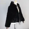 Frauen Pelz Faux Winter Frau Echte Rex Kaninchen Mäntel Mädchen Warme Natürliche Kapuze Jacken Fashion Zipper Echte Oberbekleidung 221006