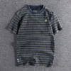 メンズTシャツ夏の新しい日本レトロ半袖Tシャツメンズファッションコットンスリムシンプルラウンドネックウォッシュ古いカジュアルトップT221006