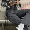 女子ジーンズエモ女性ゴシックハイウエストフェアリーグランジパンツワイドレッグデニムレースアップalt harajukuストレートズボンストリートウェア服221007