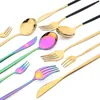 Dijkartikelen sets 16pcs servies set zwart goud bestrooien roestvrijstalen vork mes theelepel diner zilverwerk keuken flatware