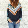 Kvinnors tröjor Winter Elegant V Neck Casual Pullover Tryckt ColorBlock Sweater Streewear Harajuku Daily Clothing Top 221007