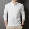 Men's Polos Minglu Wool Long Sleeve Men's Polo Shirts Luxury Seamless Solid Color Business Casual Male Polo Shirts Simple Man Tees 4XL 221006