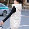 Women's Vests 0453 Black Grey White Pink Long Vest Waistcoat Women Zipper Warm Vest Coat Female Thick Down Cotton Sleeveless Jacket Hooded 221007