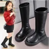 Boots Girls High Kids Fashion Chic Solid Black Unifort Scarpe da festa indietro Zip Inverno Calda Teli traspiranti bambini 221007