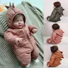 Rompers baby winter jumpsuits dinosaurus katoenen gekatelde baby's capuchon rits rompers geboren warme dikke onepiece kleding voor jongens meisjes 221007