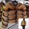 FURE FURE FUATS FAUX Winter Warm Jacket Raccoon Realu r moda szczupła kamizelki Naturalne długie rękawy z kapturem dla kobiet Y2K ubrania 221006