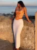 夏の編みなドレスを着たカジュアルドレス長いスカートの女性セクシーなホリデーパーティービーチの入り込みミディs腰を下ろしたラップホワイトマキシー221007