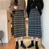 Röcke Rimocy Koreanische Plaid Midi Rock Frauen Frühling Herbst Hohe Taille Split One-schritt Frau Harajuku Studenten Lange 221007