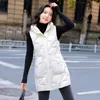 Women's Vests 0453 Black Grey White Pink Long Vest Waistcoat Women Zipper Warm Vest Coat Female Thick Down Cotton Sleeveless Jacket Hooded 221007