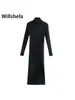 Casual Dresses Willshela Women Long Sleeves High-Neck Elastic Midi Fashion Elegant Chic Lady Knit Sweater robe femme 221007