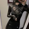 Ethnic Clothing Sexy Fairy Mesh Shirt Autumn Top Women Black Lace Blouse Embroidery Hollow Out Outwear Vintage Chinese Mandarin Co3483