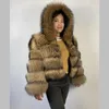 Dames bont faux beiziru echte wasbeerjacht vrouwen winter zilveren top capuchon Natural luxe jassen warm dik maken om 221006 te meten
