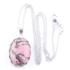 Pedra natural de colar de pingente de ovo fofo agates quartzo rosa contas com cadeia para meninas j￳ias women cadeia 45cm bn376