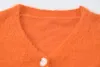 レディースニットティーハガターオレンジ長袖羽毛ニットボタンカーディガンセクシーなクロップトップセーター秋の女性韓国パーティーY2Kハロウィーン服221007