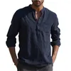 Camisas casuais masculinas linho de algodão masculino para mangas longas de verão de colar de colar de colar de colarinho de colarinho de praia PLUS SIZE