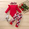 Särskilda tillfällen 3st födda baby flickor kläder bomull ruffle brev romper byxor hårband set spädbarn baby outfit höst flicka kläder 3 6 9 12m 221007