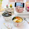 Dinnerware Sets Lunch Box Set Pot Belly Cute Instant Noodle Bowl With Lid Handle 304 Stainless Steel Bento For Kids