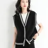 Women's Vests 3933 Black Grey Khaki Knitted Sweater Vest Women Vneck Cardigan Knit Vest Sleeveless Slim Korean Style Short Vest Waistcoat 221007