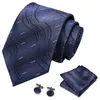 Papillon Promo Cravatta da uomo 8 cm Larghezza Cravatta formale scozzese blu Fazzoletto Gemelli Set Cravatte scontate per matrimonio